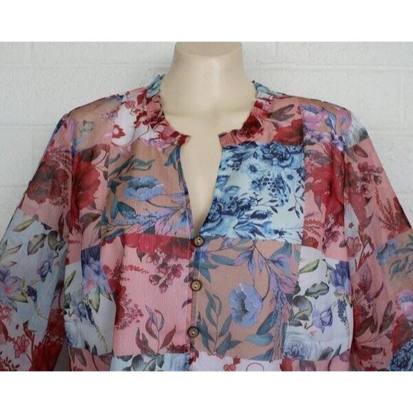 Soft Surroundings Large Pastel Pink Blue Floral Patchwork Print Top - Picture 5 of 6
